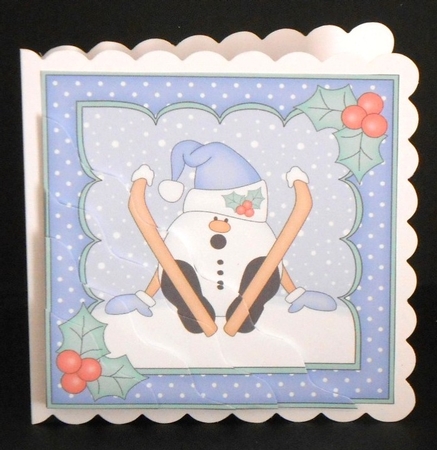Christmas OOps Snowball Sam is Skiing Wavy Corner Topper by Joan Prince