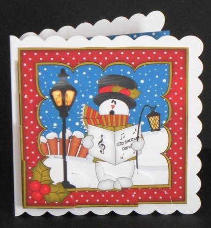 Christmas Snowman Rio is Carol Singing Scallop Corner side stacker Topper by Joan Prince