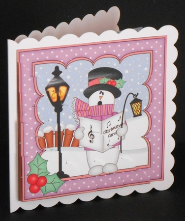 Christmas Snowman Rio is Carol Singing Scallop Corner side stacker Topper by Joan Prince