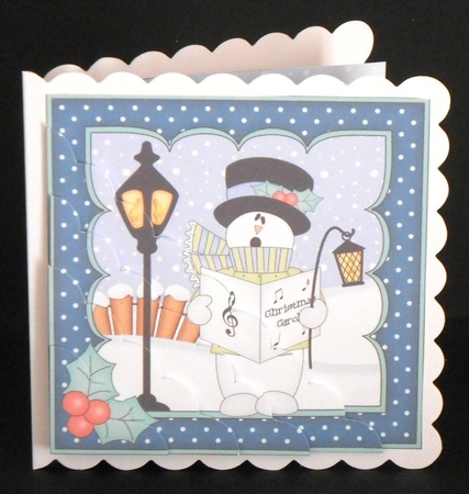 Christmas Snowman Rio is Carol Singing Scallop Corner side stacker Topper by Joan Prince