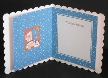 Christmas Livvy Bear is having  a Snowball Fight with Pip Penguin insert square landscape by Joan Prince