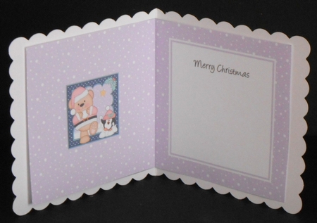 Christmas Livvy Bear is having  a Snowball Fight with Pip Penguin insert square landscape by Joan Prince