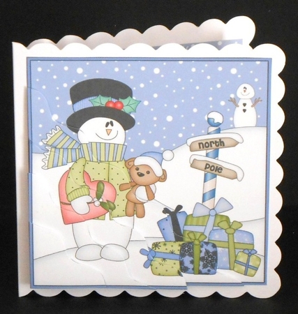 Christmas Snowman Roi is at the North Pole Wavy Corner side stacker Topper by Joan Prince