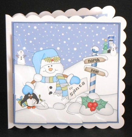Christmas Snowman Oli & Pip Penguin are at the North Pole Wavy Corner side stacker Topper by Joan Prince