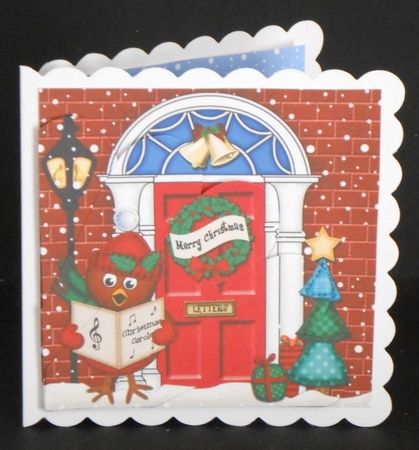 Robin at the Christmas Door Fan Pyramage Topper by Joan Prince