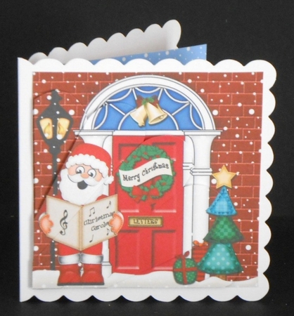 Santa at the Christmas Door Fan Pyramage Topper by Joan Prince