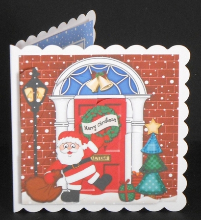 Santa at the Christmas Door Fan Pyramage Topper by Joan Prince