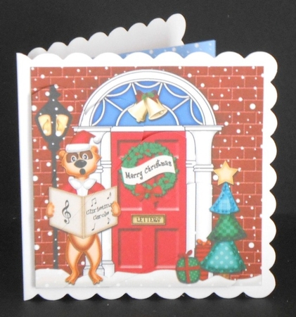 Meerkat at the Christmas Door Fan Pyramage Topper by Joan Prince