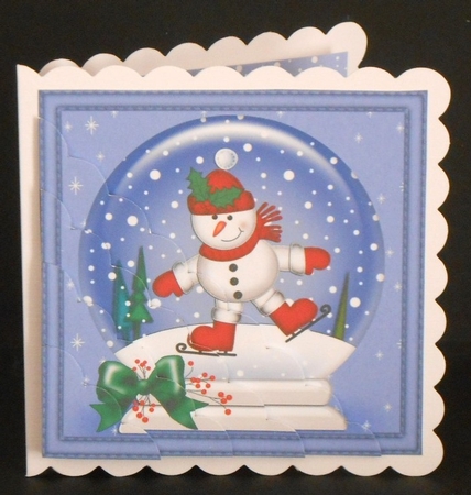 Christmas Snowglobe Snowman goes Skating Scallop Corner side stacker Topper by Joan Prince