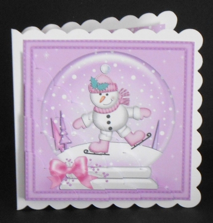 Christmas Snowglobe Snowman goes Skating Scallop Corner side stacker Topper by Joan Prince