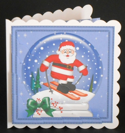 Christmas Snowglobe Santa goes Skiing Scallop Corner side stacker Topper by Joan Prince