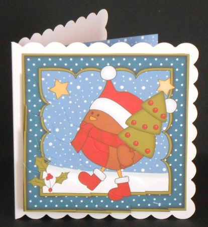 Christmas Bobbin Robin has a Christmas Tree Wavy Corner side stacker Topper by Joan Prince