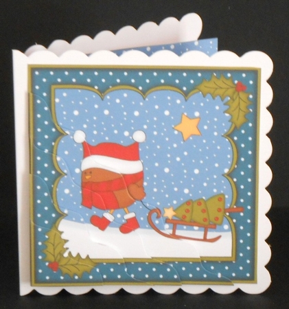 Christmas Bobbin Robin has a Christmas Tree Wavy Corner side stacker Topper by Joan Prince