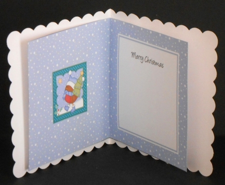 Christmas Bobbin Robin has a Christmas Tree insert square landscape by Joan Prince