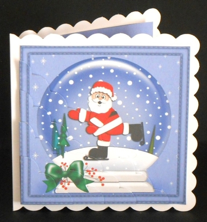 Christmas Santa goes Skating Snowglobe Scallop Corner Stacker by Joan Prince