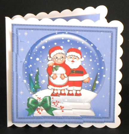 Christmas Santa & Mrs Claus Snowglobe Scallop Corner Stacker by Joan Prince
