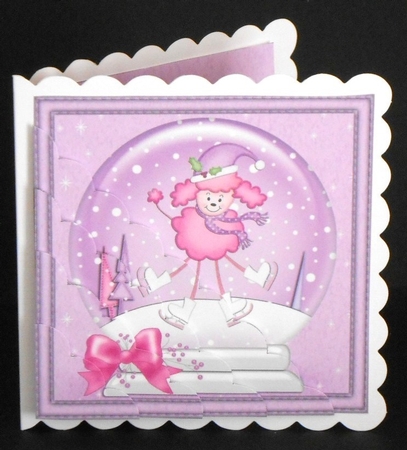 Christmas Bon Bon the Poodle goes Skating Snowglobe Scallop Corner Stacker by Joan Prince