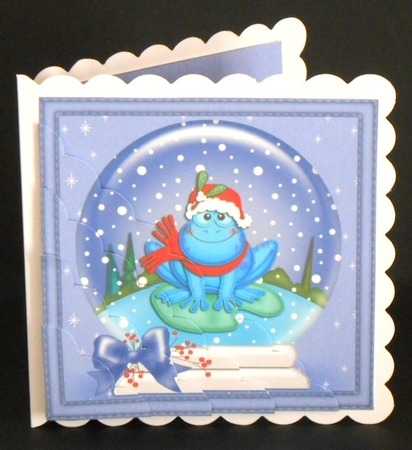 Christmas Freddy Frog wants a Festive Kiss Snowglobe Scallop Corner Stacker by Joan Prince