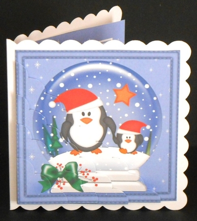 Christmas Litle Penguins Snowglobe Scallop Corner Stacker by Joan Prince