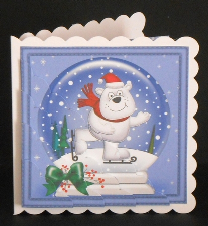 Christmas Snowglobe Ben Polar Bear goes Skating Scallop Corner side stacker Topper by Joan Prince