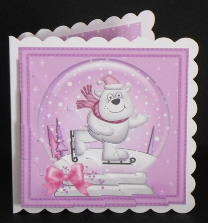 Christmas Snowglobe Ben Polar Bear goes Skating Scallop Corner side stacker Topper by Joan Prince