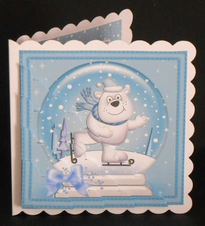 Christmas Snowglobe Ben Polar Bear goes Skating Scallop Corner side stacker Topper by Joan Prince