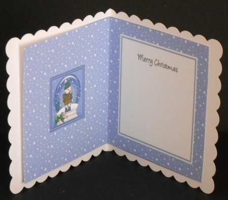 Christmas Snowglobe Snowman has a Present matching insert square landscape by Joan Prince