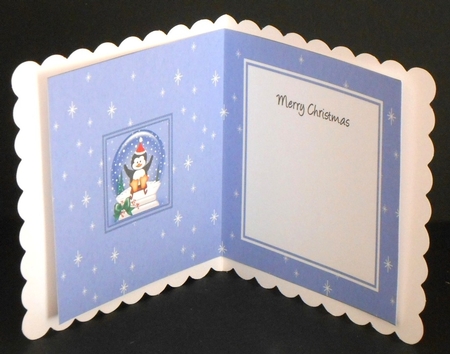 Christmas Pip Penguin goes Sledging Snowglobe square landscape insert by Joan Prince