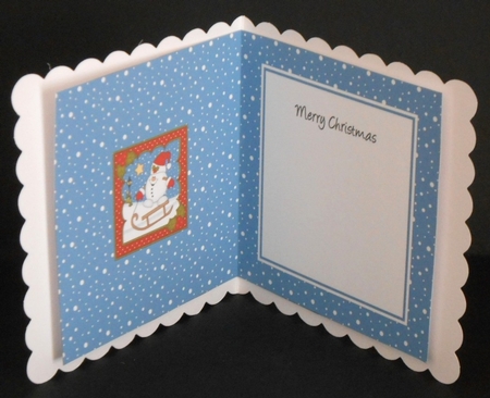 Christmas Snowball Sam is Sledging insert square landscape by Joan Prince