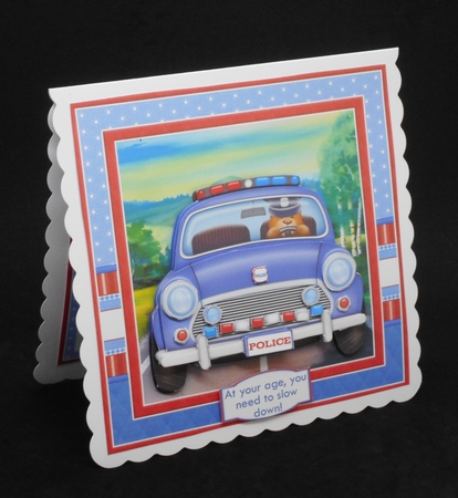 POLICE CAR With Ages Humorous Birthday, Retirement or Childs Decoupage Mini Kit by Joan Prince