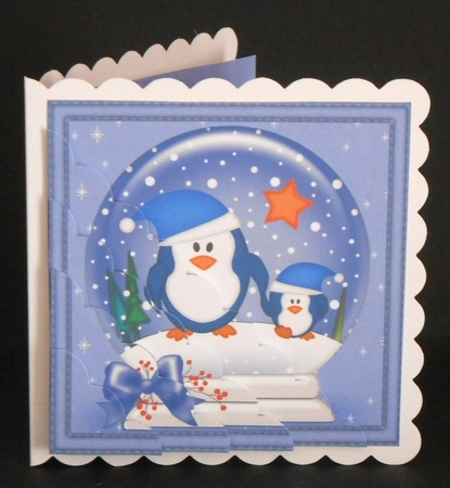 Christmas Cute Little Penguins Snowglobe Scallop Corner Stacker by Joan Prince
