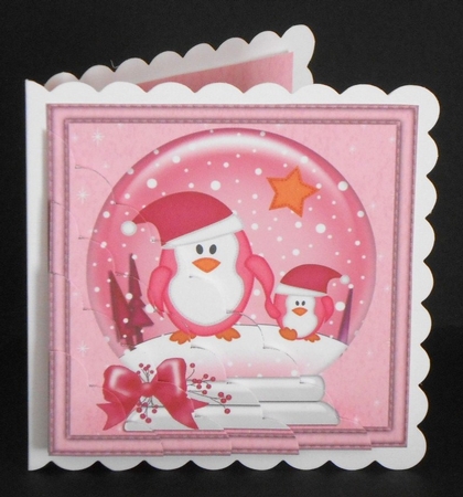 Christmas Cute Little Penguins Snowglobe Scallop Corner Stacker by Joan Prince