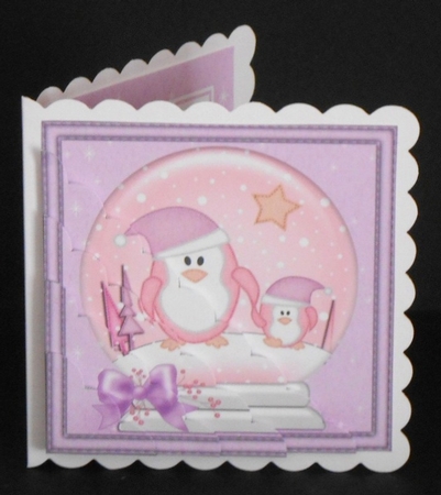 Christmas Cute Little Penguins Snowglobe Scallop Corner Stacker by Joan Prince