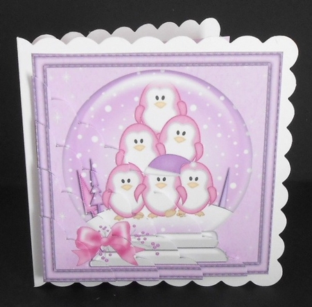 Christmas Cute Little Penguins Snowglobe Scallop Corner Stacker by Joan Prince