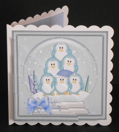 Christmas Cute Little Penguins Snowglobe Scallop Corner Stacker by Joan Prince
