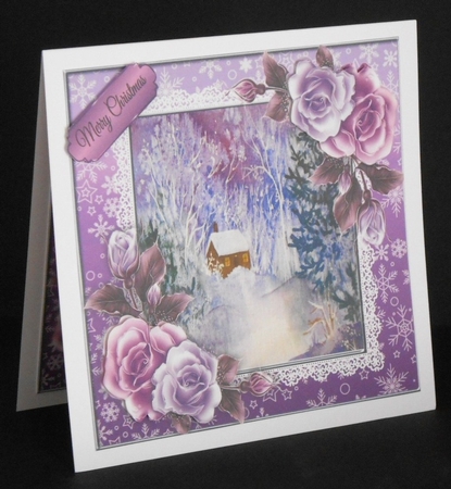 Beautiful Lilac And Blue Scene With Lilac Roses 8x8 by Joan Prince