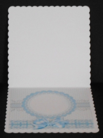 turq frilly, polkadot & gingham card front with topper and bow 8x8 by Joan Prince