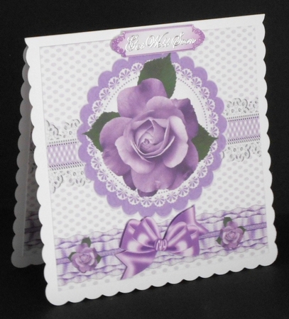 pretty purple rose with lace and gingham 8x8  by Joan Prince