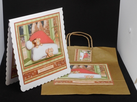 MICE IN SANTA HAT 7.8 Decoupage & Insert Mini Kit by Joan Prince
