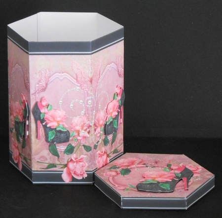 GORGEOUS TALL HEXAGONAL DECOUPAGE BOX - SUGAR BABY by Joan Prince