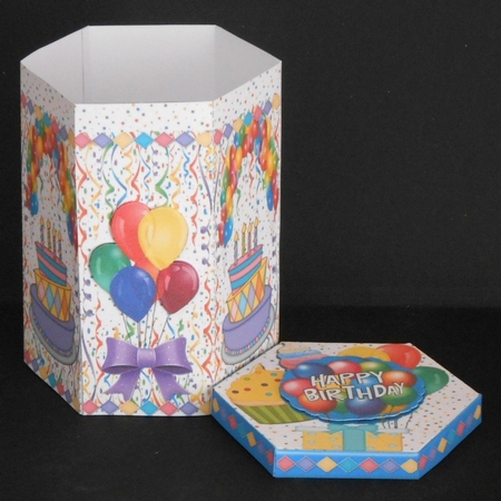 GORGEOUS TALL HEXAGONAL DECOUPAGE BOX - HAPPY B-DAY 2 by Joan Prince