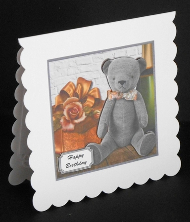 Teddy with present and champagne by Joan Prince