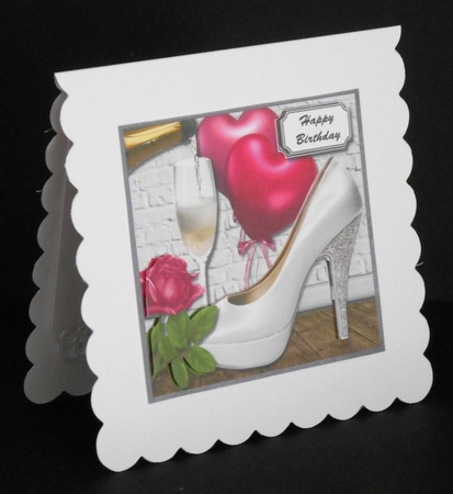 Satin shoe, balloons and rose by Joan Prince