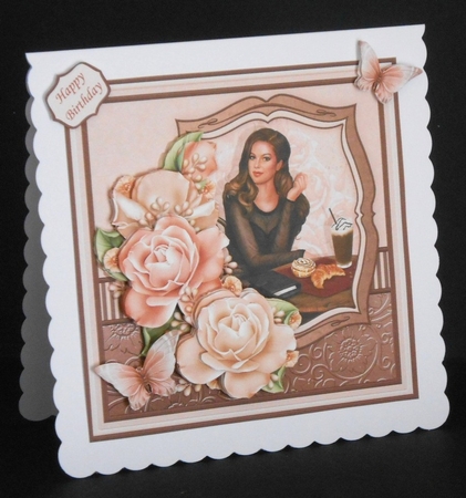 COFFEE N CREAM LADY & ROSES 7.7 Decoupage & Insert Mini Kit by Joan Prince