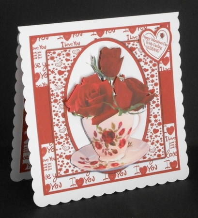 Red Rose Teacup 8x8 Card Front Minikit by Joan Prince