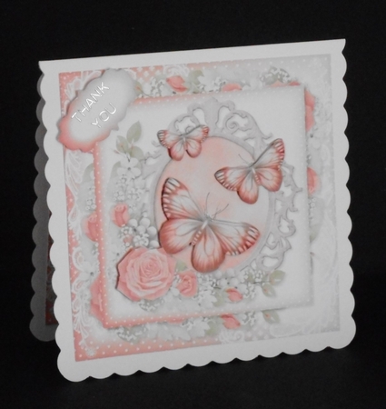 Pink and Grey Butterfly Floral Blank by Joan Prince