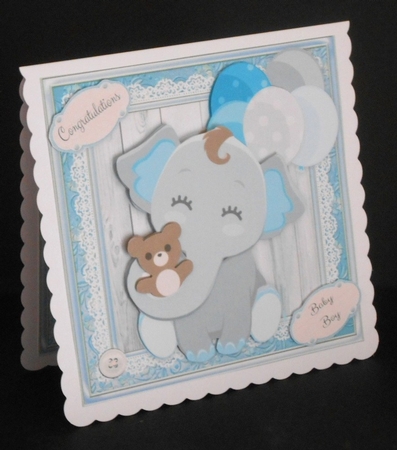 Adorable Elephant With Teddy & Balloons Blue 8x8 Mini Kit by Joan Prince