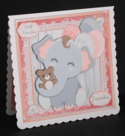 Baby Girl Elephant With Teddy & Balloons Blue 8x8 Mini Kit by Joan Prince