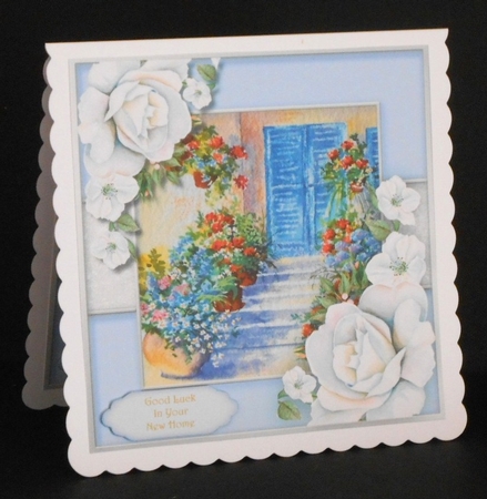 Beautiful Blue Door and White Roses by Joan Prince