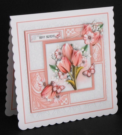 Pink Tulip Lace Squares Card Kit by Joan Prince